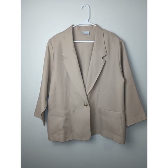 Vintage Blair Women Oversized Blazer Size 2X Polyester Tan Natural Beige - Picture 1 of 4